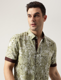 Regular Fit Linen Blend Printed Shirt