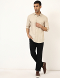 Pure Linen Plain Spread Collar Shirt