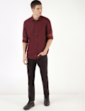 Linen Mix Plain Spread Collar Shirt