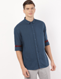Linen Mix Plain Spread Collar Shirt
