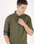 Linen Mix Plain Spread Collar Shirt