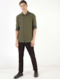 Linen Mix Plain Spread Collar Shirt