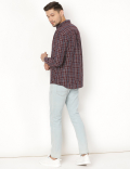 Linen Mix Checked Spread Collar Shirt