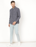 Linen Mix Checked Spread Collar Shirt