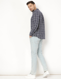 Linen Mix Checked Spread Collar Shirt