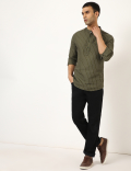 Linen Mix Striped Mandarin Neck Shirt