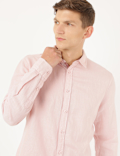 Linen Mix Plain Spread Collar Shirt