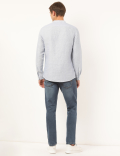 Linen Mix Self Design Mandarin Collar Shirt