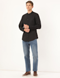 Linen Mix Plain Mandarin Collar Shirt