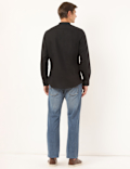 Linen Mix Plain Mandarin Collar Shirt