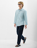 Classic Collar Linen Blend Stripe Shirt