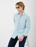 Classic Collar Linen Blend Stripe Shirt