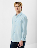Classic Collar Linen Blend Stripe Shirt