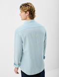 Classic Collar Linen Blend Stripe Shirt