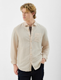Classic Collar Linen Blend Stripe Shirt