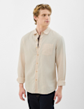 Classic Collar Linen Blend Stripe Shirt