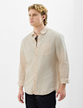 Classic Collar Linen Blend Stripe Shirt