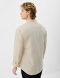 Classic Collar Linen Blend Stripe Shirt