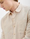Classic Collar Linen Blend Stripe Shirt