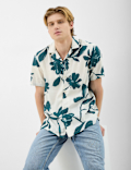 Revere Collar Floral Printed Linen Shirt
