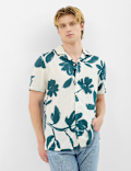 Revere Collar Floral Printed Linen Shirt