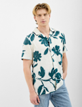 Revere Collar Floral Printed Linen Shirt