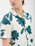 Revere Collar Floral Printed Linen Shirt