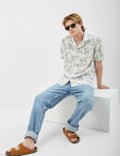 Camp Collar Linen Blend Printed Shirt