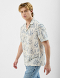 Camp Collar Linen Blend Printed Shirt