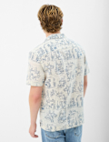 Camp Collar Linen Blend Printed Shirt