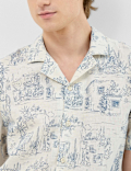 Camp Collar Linen Blend Printed Shirt