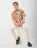 Short Sleeve Printed Shirt, Linen Blend