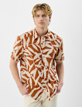 Short Sleeve Printed Shirt, Linen Blend