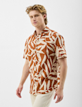 Short Sleeve Printed Shirt, Linen Blend