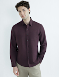 Linen Rich Spread Collar Plain Shirt