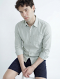 Linen Rich Spread Collar Plain Shirt