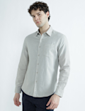 Linen Rich Spread Collar Plain Shirt