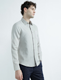 Linen Rich Spread Collar Plain Shirt