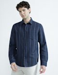 Linen Rich Spread Collar Striped Shirt