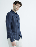 Linen Rich Spread Collar Striped Shirt