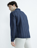 Linen Rich Spread Collar Striped Shirt