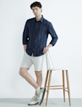 Linen Rich Spread Collar Striped Shirt