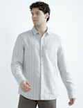 Linen Rich Spread Collar Striped Shirt
