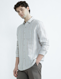 Linen Rich Spread Collar Striped Shirt