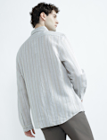Linen Rich Spread Collar Striped Shirt