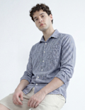 Linen Rich Spread Collar Check Shirt