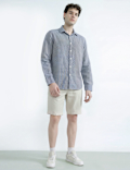 Linen Rich Spread Collar Check Shirt