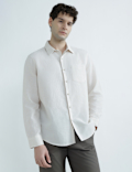 Linen Rich Spread Collar Check Shirt