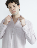 Linen Rich Spread Collar Check Shirt
