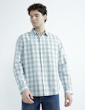Linen Rich Spread Collar Check Shirt